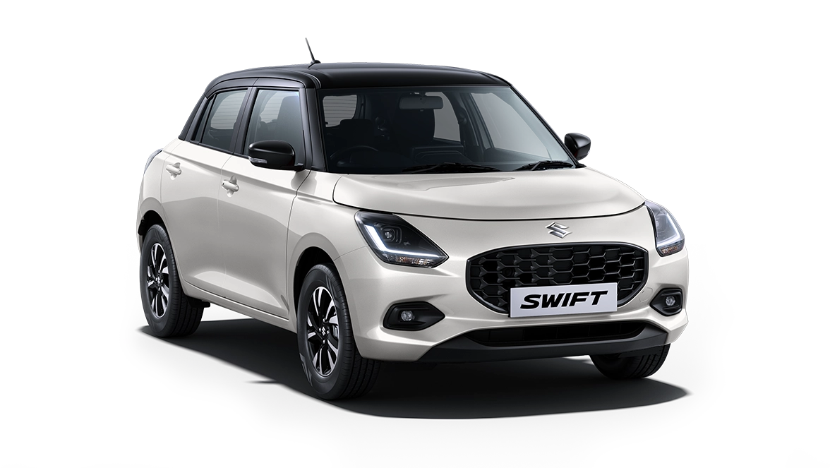 New Maruti Swift Pearl Arctic White with Midnight Black Roof