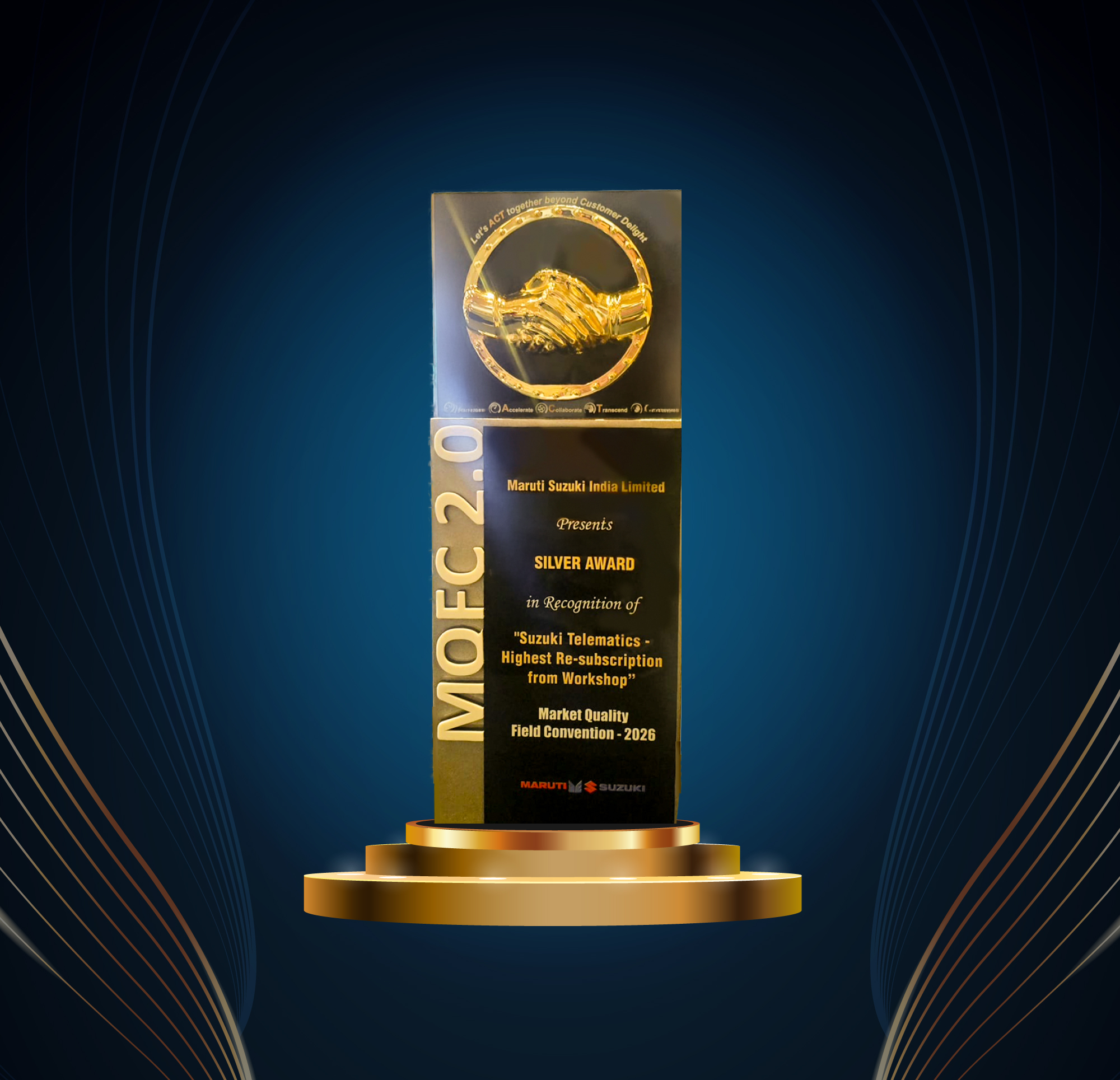 Best Maruti Suzuki Showroom award trophy displayed for dealership excellence and customer satisfaction achievement