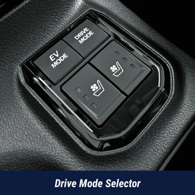 Grand Vitara Strong Hybrid interior with EV Mode and Drive Mode selector. Features include ventilated front seats and a premium cabin for comfortable driving in Mumbai traffic.