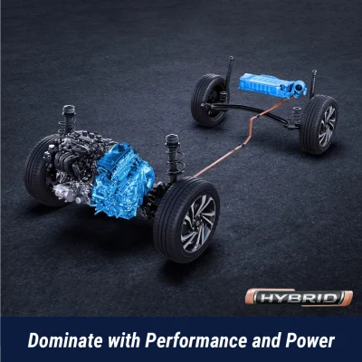 Maruti Suzuki Grand Vitara Intelligent Electric Hybrid showcasing the 27.97 kmpl mileage for the most fuel-efficient SUV in Mumbai and Thane. Self-charging strong hybrid mechanism.