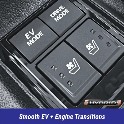 Victoris Strong Hybrid SUV interior with EV Mode and Drive Mode buttons, demonstrating seamless EV and engine transitions for optimal fuel efficiency in Mumbai traffic. Features include ventilated seats for comfort.
